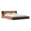 Mahe Solid Wood Queen Size Bed In Dual Tone With Tan Leatherette