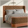 Heritage Cane Upholstered King Size Bed in Linen With Oak wood Frame