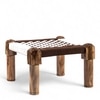 Riaza Solid Wood Maachi Foot Stool in Brown & White Check Canning