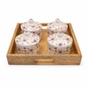 Ceramic Floral Jars with Lids and Wooden Tray Pink Floral Pattern Set of 4 Handcrafted