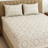 Cream Floral 400 TC Cotton Fitted Queen Bed Size Bedsheet With 2 Pilllow Covers  Threads
