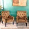 Arista Sheesham Wood Set of 2 Accent Chair in Taupe Brown Velvet Upholstery