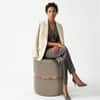 Doe Buck Gracy Velvet Round Ottoman in Beige Colour with Gold Band
