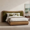 Elowen Softline King Size Bed in velvet With Oak wood Frame & Hydraulic Storage