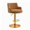 Doe Buck Oliver Adjustable Velvet Bar Stool in Brown Colour with Gold Base