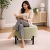 Doe Buck Premium Boucle Round Ottoman in Matte Sage Colour with Polished Black Legs