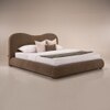 Ripple Fabric King  Size Bed With Hydraulic Storage (Coffee Oak Brown Finish, Tuscan Almond Colour)