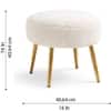 Doe Buck Luna Boucle Round Ottoman Stool in White Colour with Gold Metal Legs