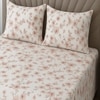 Cream Floral 400 TC Cotton Fitted Queen Bed Size Bedsheet With 2 Pilllow Covers  Threads