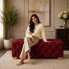 Doe Buck Velvet Tufted Bench in Red Colour with Gold Base