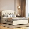 Holmebrook Engineered Wood Queen Size Drawer Storage Upholstered Bed in Ivory Leatherette Colour