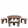Nashville Sheesham Wood Accent Coffee Table Set With 4 Stools In Provincial Teak Finish With Beige Velvet Cushions
