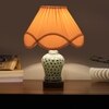 Devansh Off-White Vintage  Cotton Pleated Shade Lamp With Wood & Mosaic Glass Base For Decoration/Office/Home/Gifting/Study For Decoration/Office/Home/Gifting/Study