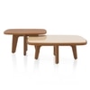 Alba Square Cluster Botticino and Solid Wood Coffee Table in Amber Walnut Finish