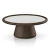 Lazo Solid Wood And Aravali Marble Circular Coffee Table In Dark Chestnut Finish