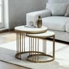Metaline Round Metal Nesting Coffee Table Set Gold Finish White Porcelain Top Set Of 2