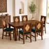 Globally Indian Laurent Solid Sheesham Wood 6 Seater Dining Table Set 6 Chairs Teal Blue