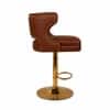 Doe Buck Verona Faux Leather Adjustable Bar Stool in Brown Colour with Gold Base
