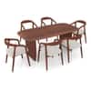 Zen Rectangular Solid Wood 6 Seater Dining Table With 6 Zen Solid Wood Dining Chair (Finish: Honey, Colour: White Boucle)