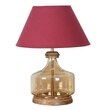 Alexandro Amber Lustere Glass And Wood Table Lamp With Maroon Cotton Shade