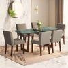Adria Jade Green Marble 6 Seater Dining Table In Dark Sheesham Finish