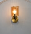 Isabella Single Light Wall Fitting In Black And  Brass  Finish Metal With Amber Glass