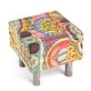 Verona Solid Wood Pouf Stool in Multicolour Patch Kantha Fabric