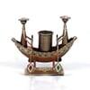 Desert Art Metal Handpainted Golden Boat Pen Stand