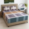 Beige Geometric 270 TC Glaze Cotton Fitted Queen Size Bedsheet With 2 Pilllow Covers