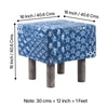 Verona Solid Wood Pouf Stool in Indigo Patch Kantha Fabric
