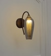 Kania Single Light Wall Fitting In Brass, Wood Finish Metal With Smoke Glass