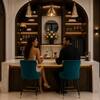 Doe Buck Nolen Upholstered Bar Stool in Teal Colour with Gold Tip Legs