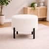 Doe Buck Premium Boucle Round Ottoman in Matte White Colour with Polished Black Legs