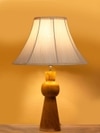 Devansh Off-White Cotton Vintage  Lamp With Wood Base (12X19.25)