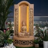 Beige Fiber Glass 4Ft Slate Buddha Indoor Water Fountain