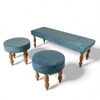 Cairo Sheesham Wood Accent Bench Set (Blue Jacquard Work Fabric Teak Finish)
