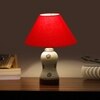 Devansh Conical Red Cotton Shade Lamp With Wood & Mosaic Glass Base For Decoration/Office/Home/Gifting/Study For Decoration/Office/Home/Gifting/Study -(10X10X14.5) Inches -A