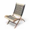 NatWest Sheesham Wood Vintage Balcony Chair in Black and White Rope Canning