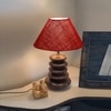 Devansh Maroon Jute Table Lamp With Wood  Pebble Lamp  (10X10X15) Inches