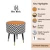 Doe Buck Zik Zak Chevron Printed Ottoman Stool in Tan and Black Colour with Gold Tipped Legs