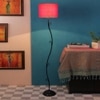 Maja Red Fabric Floor Lamp with Black Iron Base