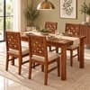 Globally Indian Jaalika Solid Sheesham Wood 4 Seater Dining Table Set 4 Chairs Beige