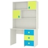 Flora Kids Study Desk cum Bookshelf with Shuttered Cabinets Open Shelves and Drawers in Lime Yellow Azure Blue Colour