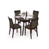 Wesley - Dalla 4 Seater Round Glass Top Dining Table Set (Colour- Grey , Finish- Dark Walnut)