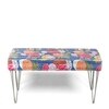 Velas Sheesham Wood Mid Century 2 Seater Bench With Metal Legs In Fruit Print Blue Kantha