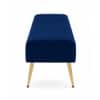Doe Buck Upholstered Bench in Blue Colour with Channel Stitching and Gold Legs