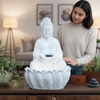 White Fiber Glass Hexa Lotus Buddha Indoor Water Fountain