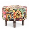 Rosslyn Solid Wood Ottoman Pouffee in Multi Colour Israel Print Kantha fabric