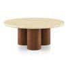 Enzo Nested Round Coffee Table In Travertine Marble And Solid Wood In Amber Walnut Finish