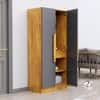 Hexa Red Wooden 2 Door Wardrobe with 4 Shelves in Giant Wood and Slate Grey Colour